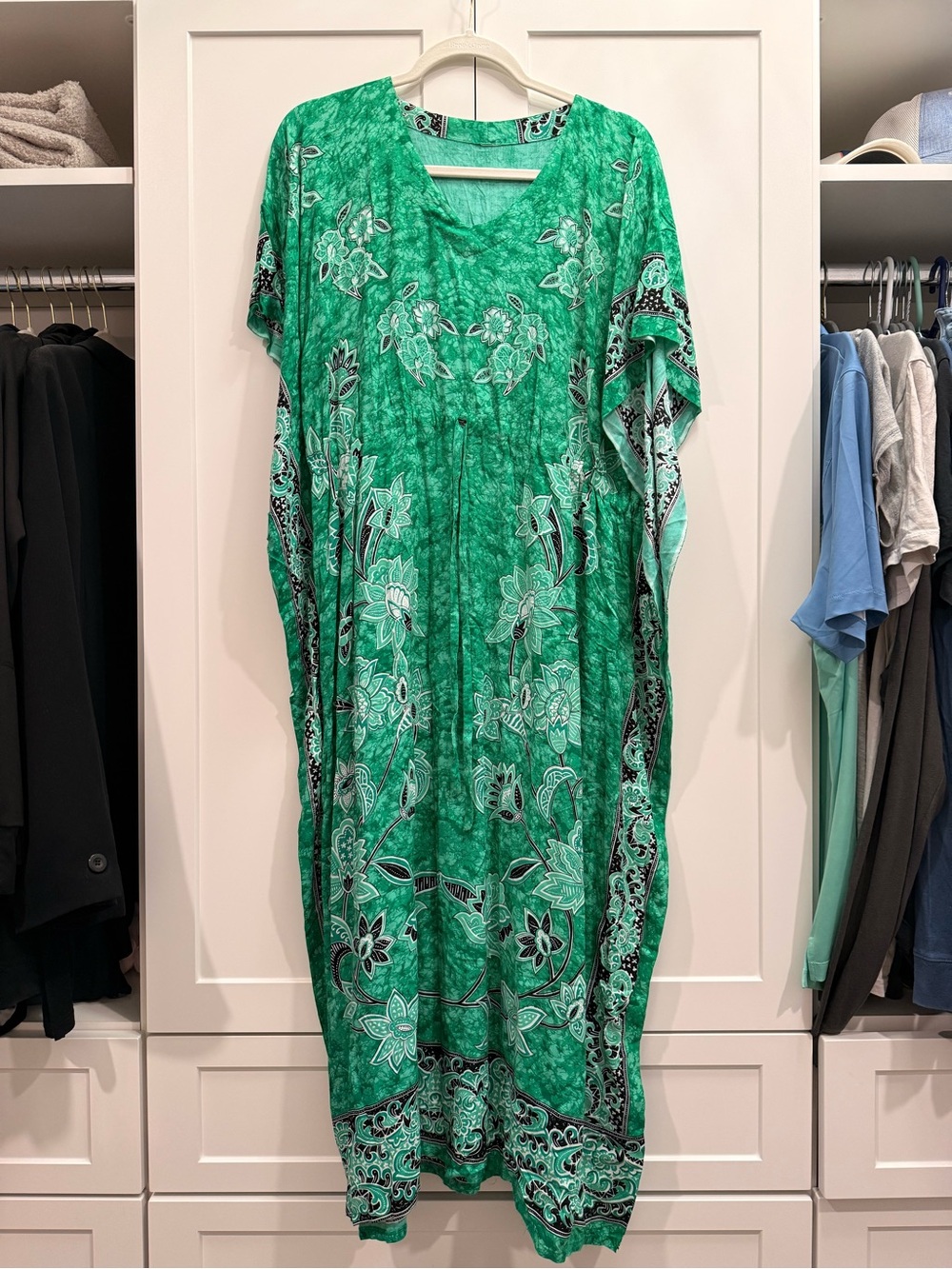 African Green Floral Boho Caftan Dress